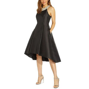 $179 Adrianna Papell Black Mikado Halter Neck High-Low Dress 4 NWT